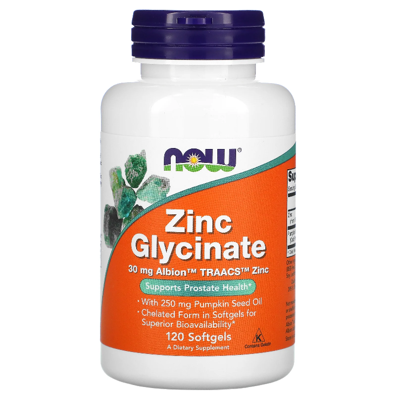 NOW Foods Zinc Glycinate 120 softgels - Cynk o wysokiej wchłanialności