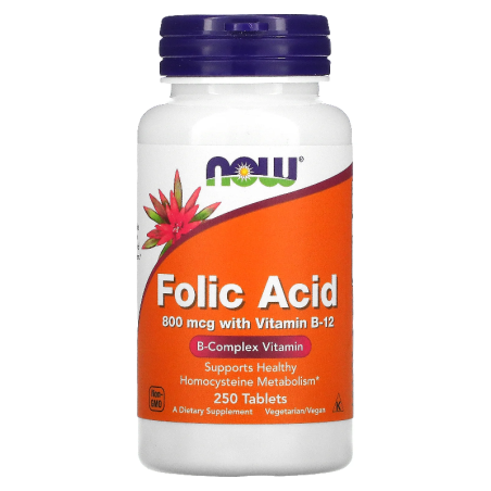 NOW Foods Folic Acid with B12 250 kaps - Kwas Foliowy i Witamina B12
