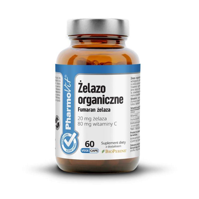 Pharmovit Żelazo Organiczne 20mg 60 kapsułek - Suplement na niedobory żelaza