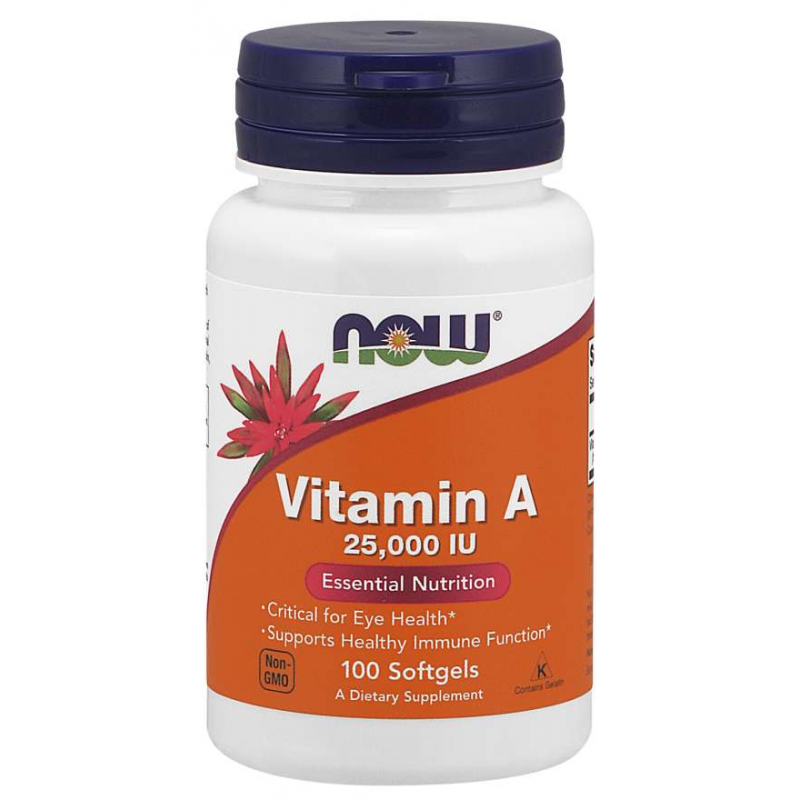 NOW Foods Vitamina A 25,000IU 100 softgels - Witamina A dla zdrowia skóry, włosów i wzroku