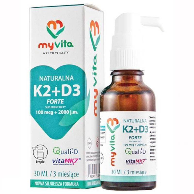 MyVita Forte K2 + D3 2000IU 30ml - Witaminy D i K dla zdrowych kości i odporności