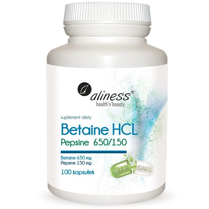 Aliness Betaina HCL Pepsyna 650/150 100 kaps - Wsparcie Trawienia