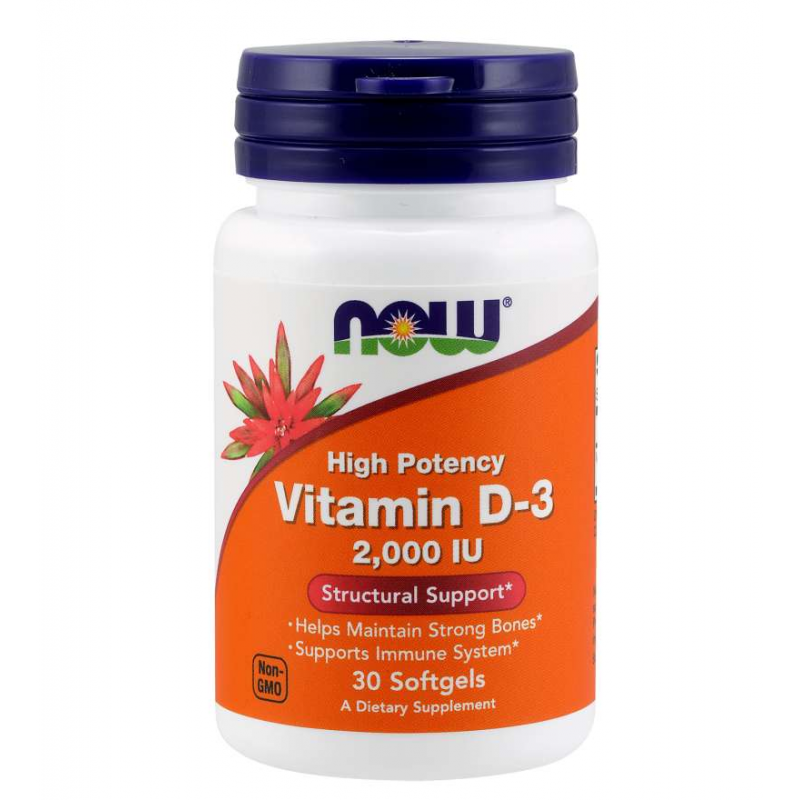 NOW Foods Vitamin D-3 2000IU 30softgels - Witamina D3 dla zdrowych kości i odporności