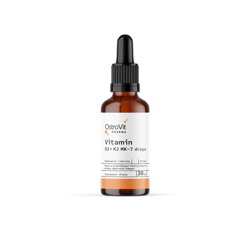 OstroVit Pharma Vit D3 + K2 Mk7 30ml - Witamina D3, K2 i E w kroplach