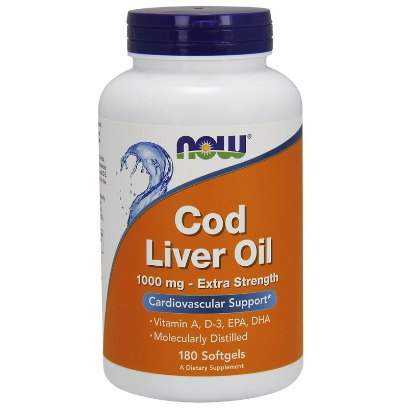 NOW Foods Cod Liver Oil 1000mg 180 softgels - Olej z wątroby dorsza