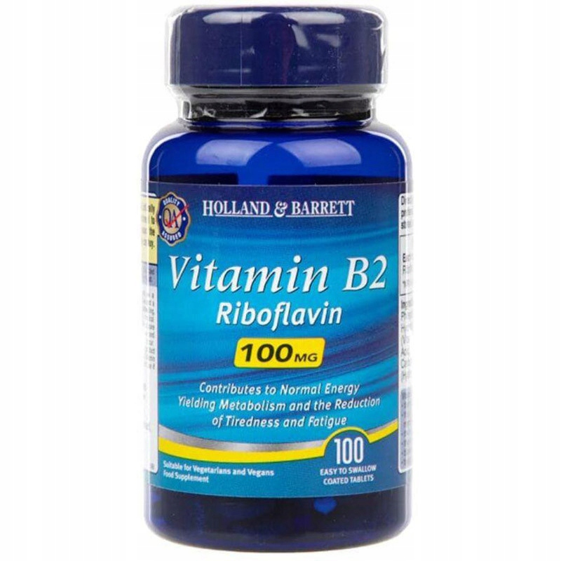 Holland & Barrett Witamina B2 100mg 100tab - Witamina na wzrok i energię
