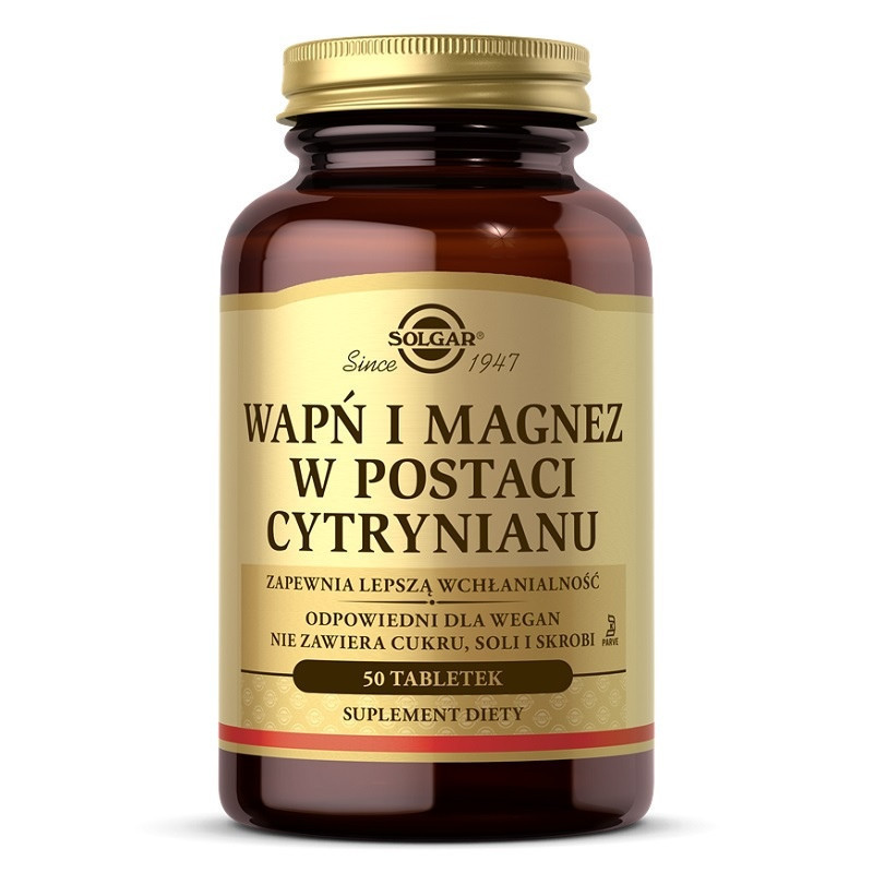 Solgar Wapń i Magnez Cytrynian 50tab - wsparcie dla kości i mięśni