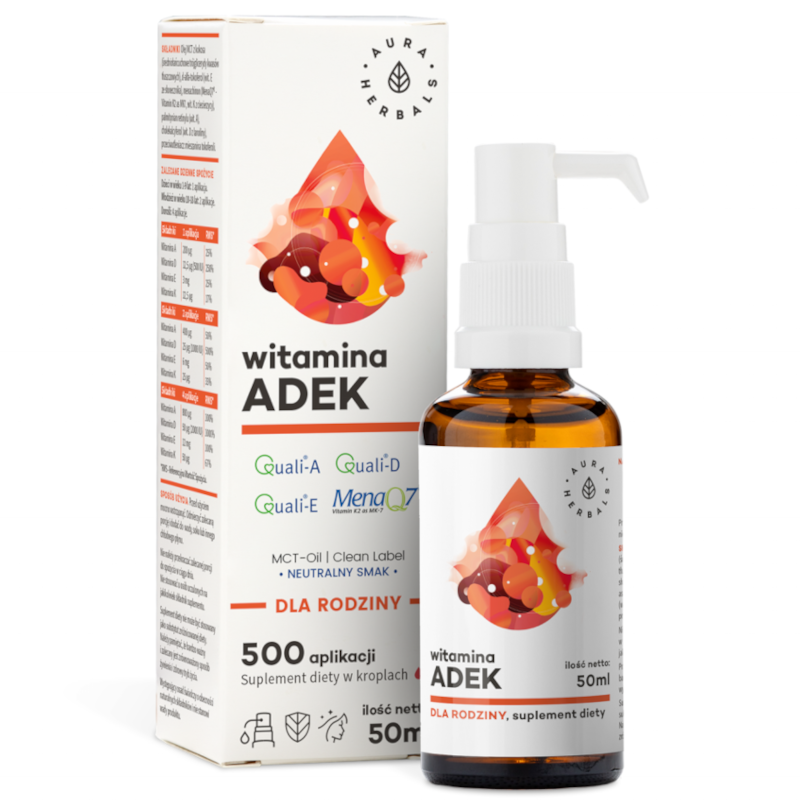 Aura Herbals ADEK MCT Liquid 50ml - Witaminy ADEK dla całej rodziny