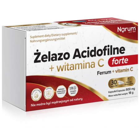 Narum Żelazo Acidofilne + Witamina C 30 kaps - Probiotyk na odporność i trawienie