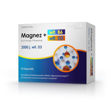 ActivLab Magnez B6 + D3 50 kaps - Magnez, Witamina D3, Witamina B6
