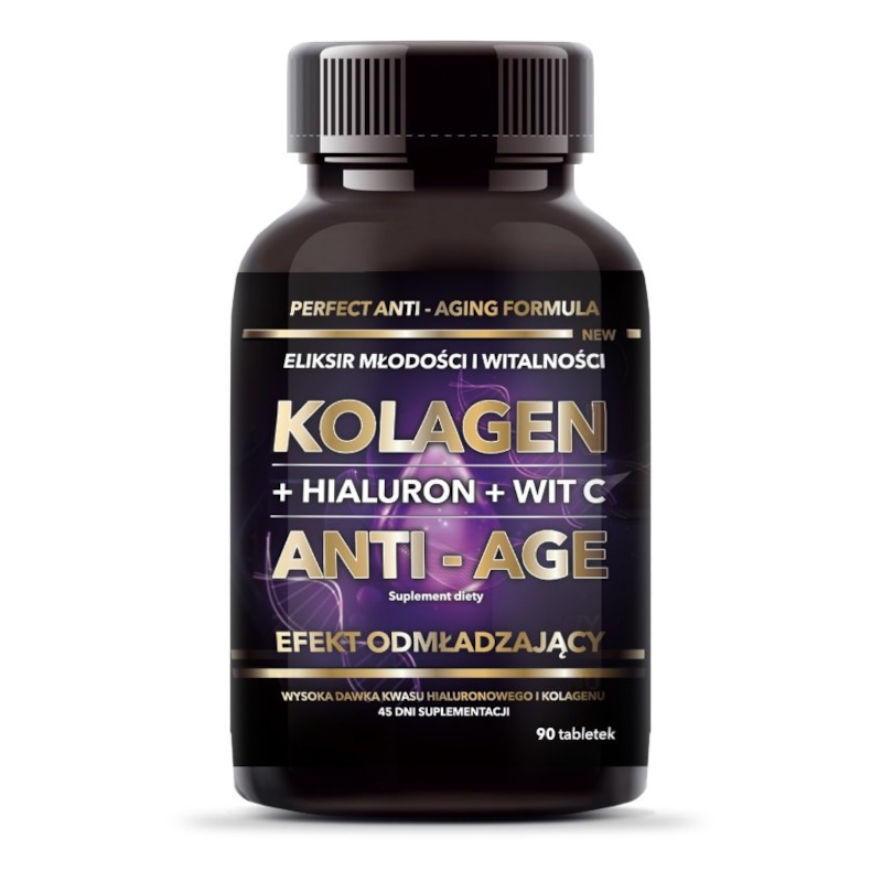 Intenson Kolagen Anti-Age + Hialuron + Wit C 90tab - Skóra, Włosy, Paznokcie
