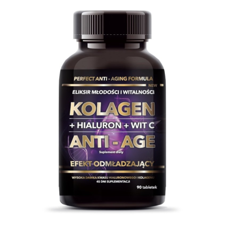 Intenson Kolagen Anti-Age + Hialuron + Wit C 90tab - Skóra, Włosy, Paznokcie