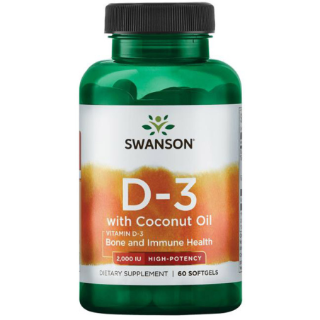 Swanson Vitamin D3 with Coconut Oil 2000IU - 60 softgels | Witamina D3 z olejem kokosowym