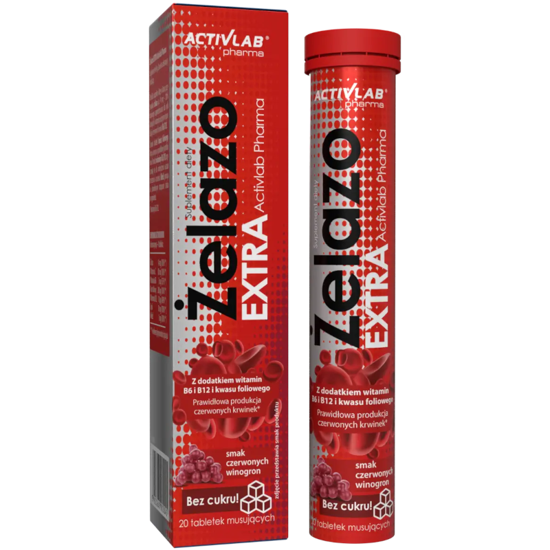Activlab Żelazo Extra - 20 tabletek musujących | Suplement diety na niedobory żelaza