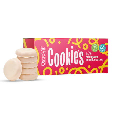 OstroVit Cookies with Nut Cream Milk Coating 128g - Dietetyczne Ciasteczka Bez Cukru