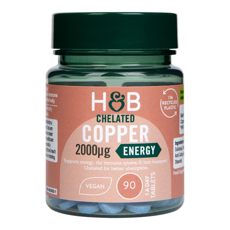 Holland & Barrett Chelated Copper 2mg 90vkaps - Miedź dla odporności i energii