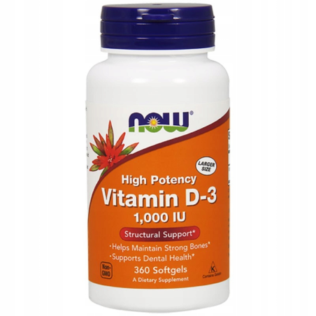 Now Foods Vitamin D-3 1000IU 360 Softgels - Witamina D3 na odporność