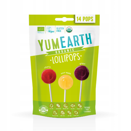YumEarth Kwaśne Lizaki Owocowe 87g - Zdrowa Przekąska