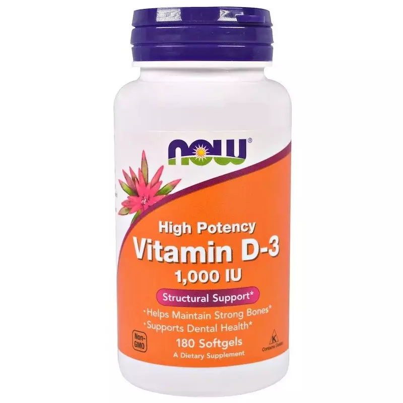 NOW Foods Witamina D3 1000IU 180 Softgels - Wzmocnij Odporność i Zadaj o Kości