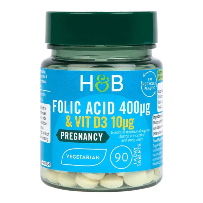 Holland & Barrett Folic Acid + D3 90tab - Witamina D i Kwas Foliowy