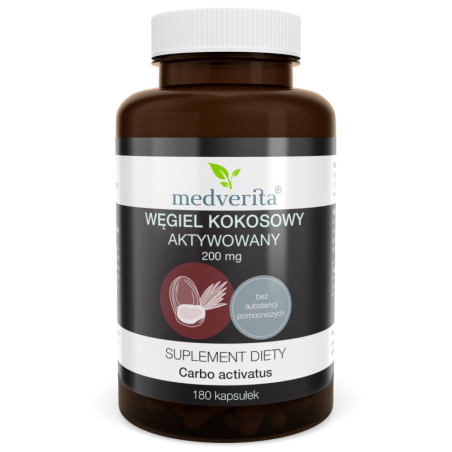 Medverita Węgiel Kokosowy Aktywny 200mg 180 kaps. - Detoksykacja i Trawienie