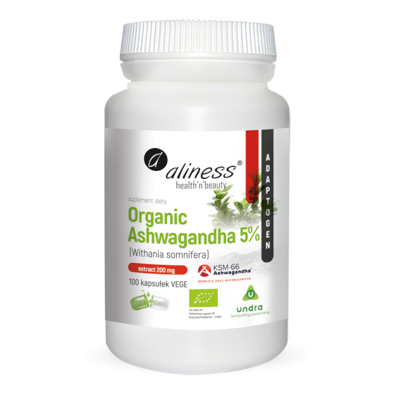 Aliness Organic Ashwagandha KSM-66 200mg 100 kaps. - Adaptogen na stres
