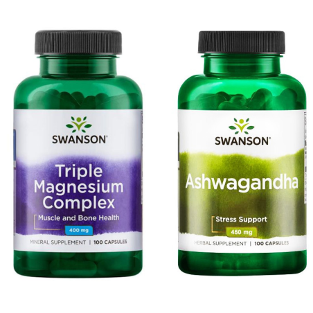 Swanson Triple Magnesium Complex + Ashwagandha - Zestaw na Stres i Energię