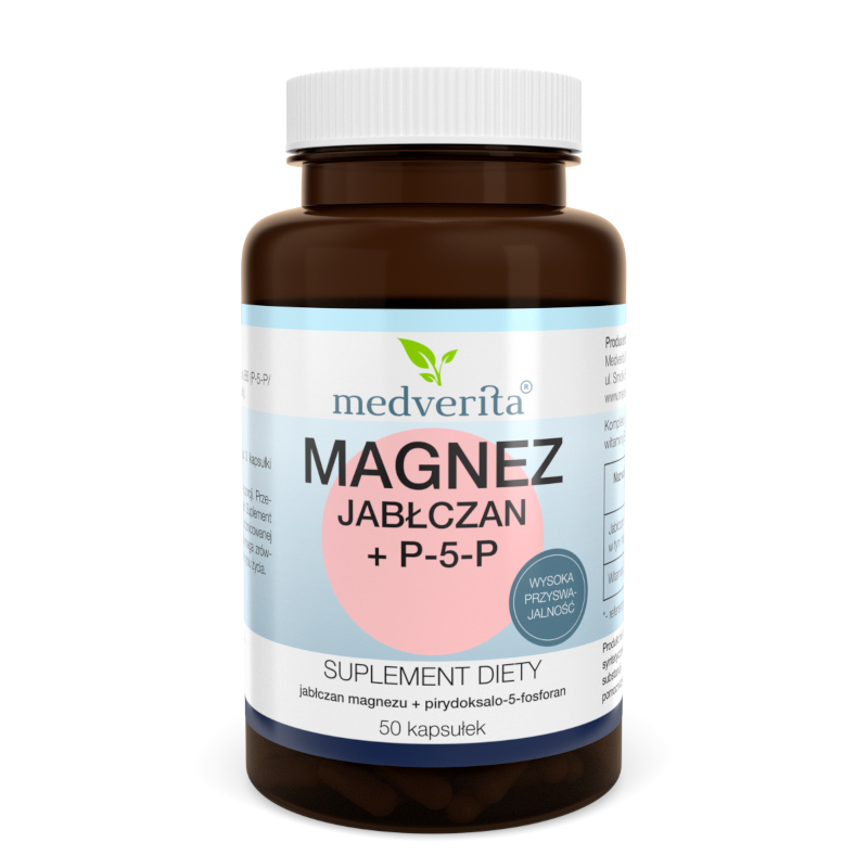 MEDVERITA Magnez Jabłczan + P-5-P 50 kaps - Magnez na skurcze i stres