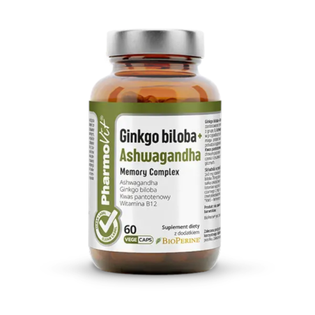 Pharmovit Ginkgo Biloba + Ashwagandha 60 kaps - Pamięć, Koncentracja, Stres