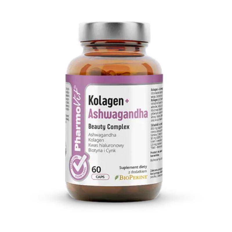 Pharmovit Kolagen + Ashwagandha 60kaps - Wsparcie Włosów, Skóry, Paznokci