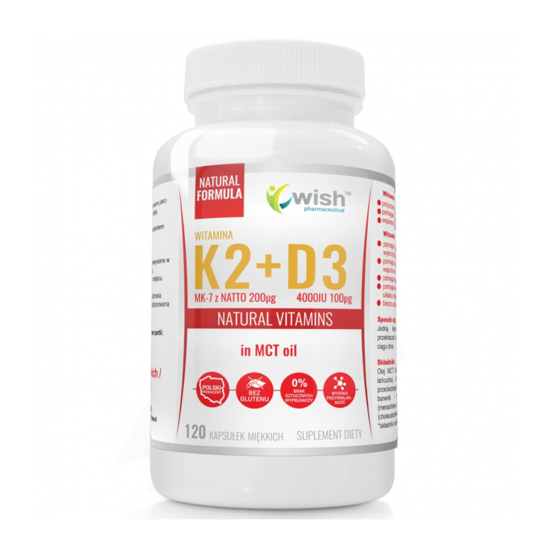 WISH Witamina D+K K2 MK-7 200mcg + D3 4000IU 120kaps - Biotechsklep.pl