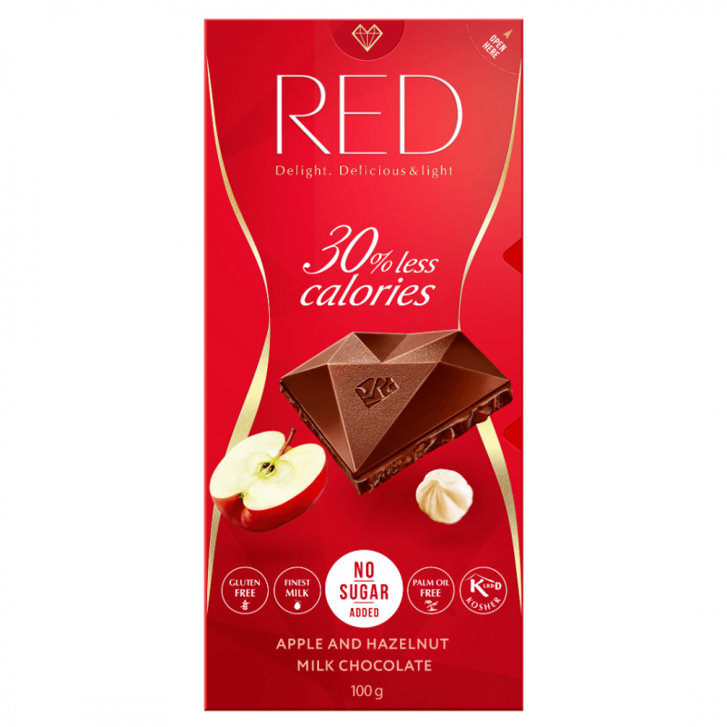 RED Delight Apple & Hazelnut 100g - Czekolada bez cukru