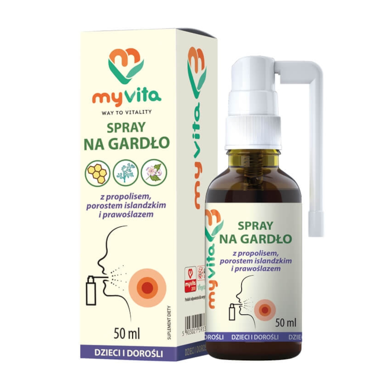 MyVita Spray na Gardło 50ml - Ulga w bólu gardła dla dzieci i dorosłych