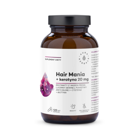 Aura Herbals Hair Mania + Keratyna 120 kaps - Wzmocnienie włosów
