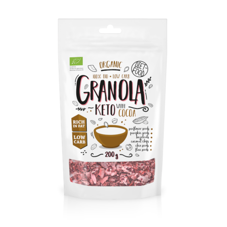 Diet-Food Granola Keto Kakao Pomarańcz Bio 200g - Zdrowe śniadanie ketogeniczne