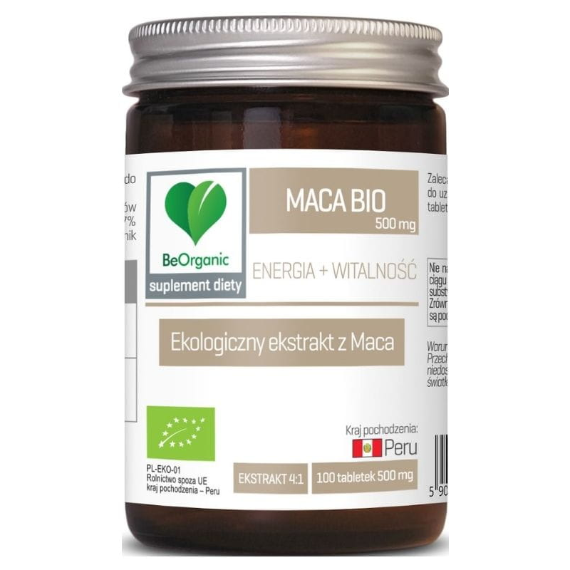 BeOrganic Maca Bio 500mg 100tab - Booster Testosteronu
