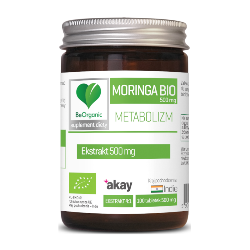 BeOrganic Moringa Bio 500mg 100tab - Wsparcie Wątroby i Układu Pokarmowego