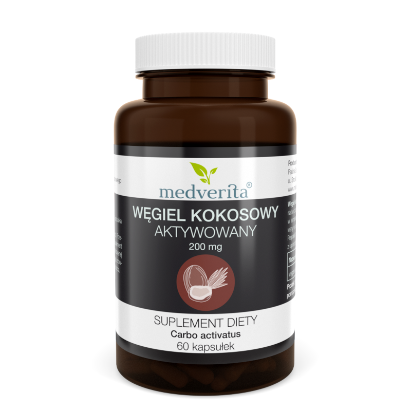 MEDVERITA Węgiel Kokosowy Aktywny 200mg 60kaps - Trawienie i Detoks