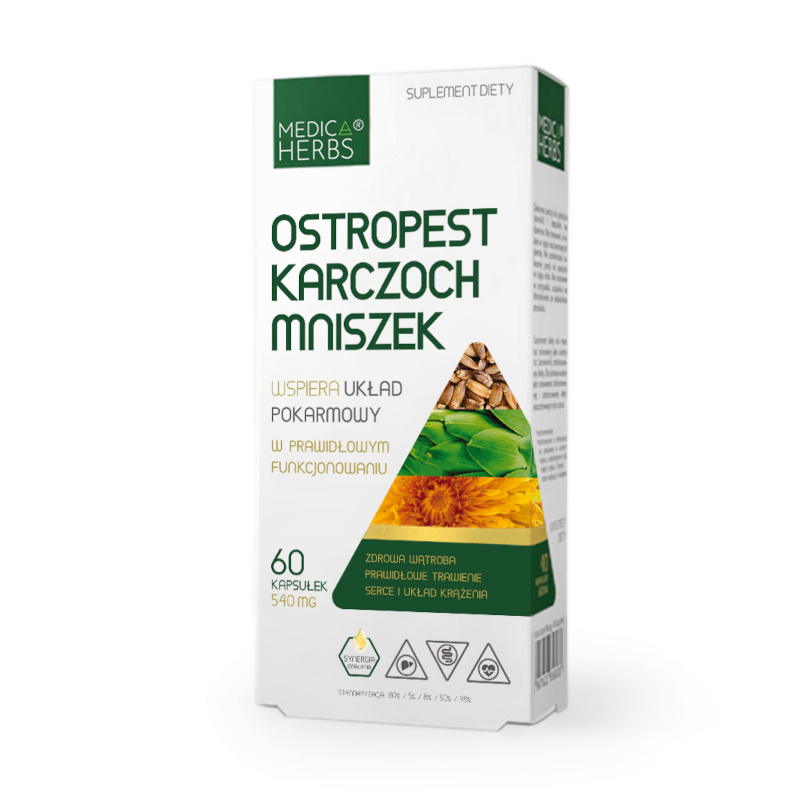 Medica Herbs Ostropest Karczoch Mniszek 60kaps - wsparcie wątroby