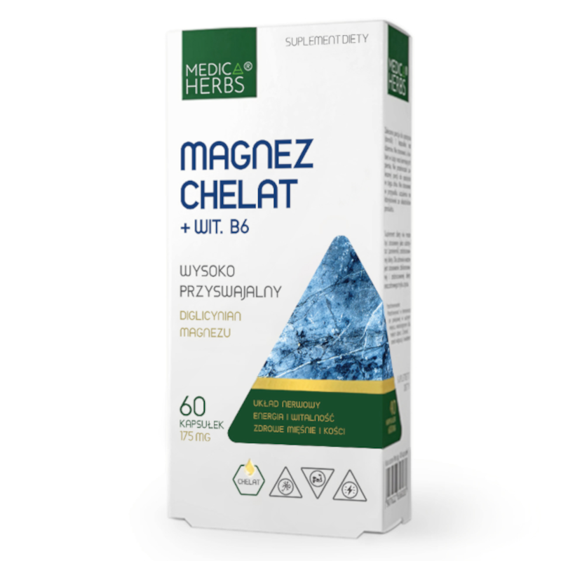 Medica Herbs Magnez Chelat + Wit. B6 60 kaps - na stres, skurcze i energię