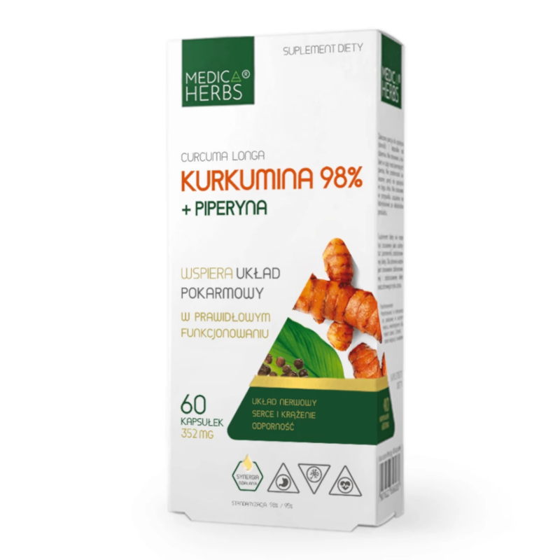 Medica Herbs Kurkumina 98% + Piperyna - Wsparcie Układu Pokarmowego
