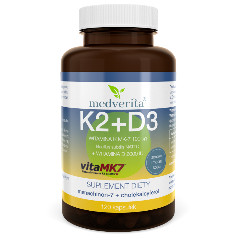 MEDVERITA Witamina K2 Mk7 + D3 120 kaps - Wzmocnij kości i odporność!