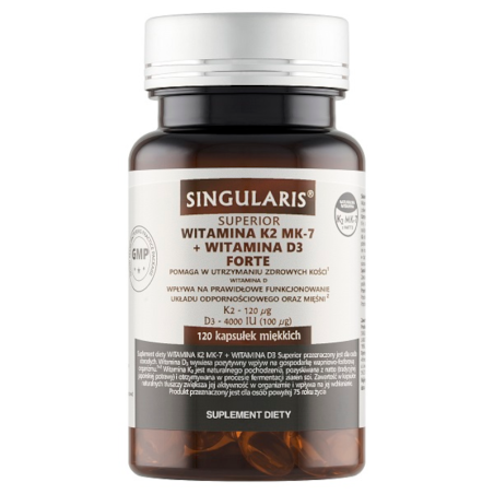 Singularis K2 MK-7 + D3 Forte 120 kaps - Witamina D3 i K2 dla zdrowych kości