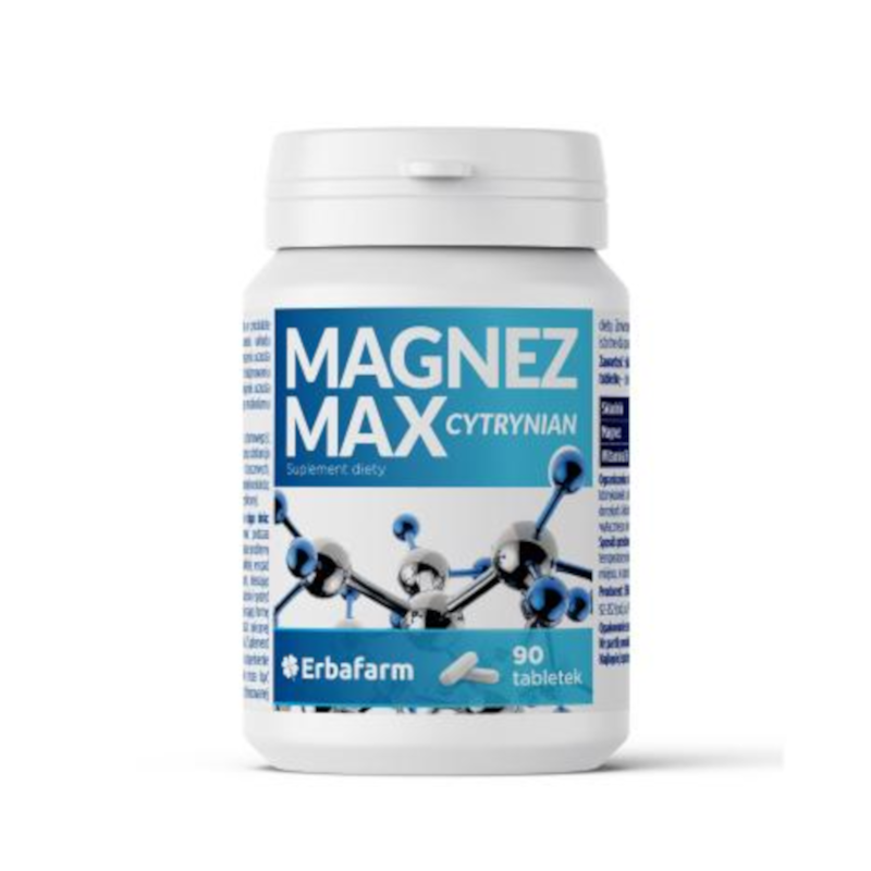Erba Farm MagnezMax Cytrynian 90tab - Magnez i Witamina B6 na Skurcze, Stres i Energię