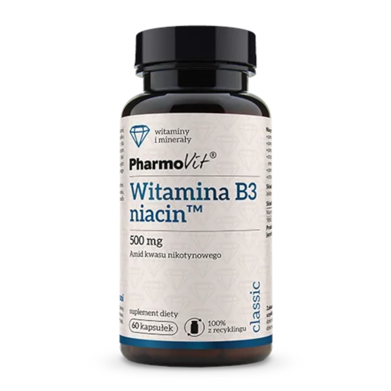 Pharmovit B3 Niacin 500mg 60 kaps - wsparcie energii i zdrowia