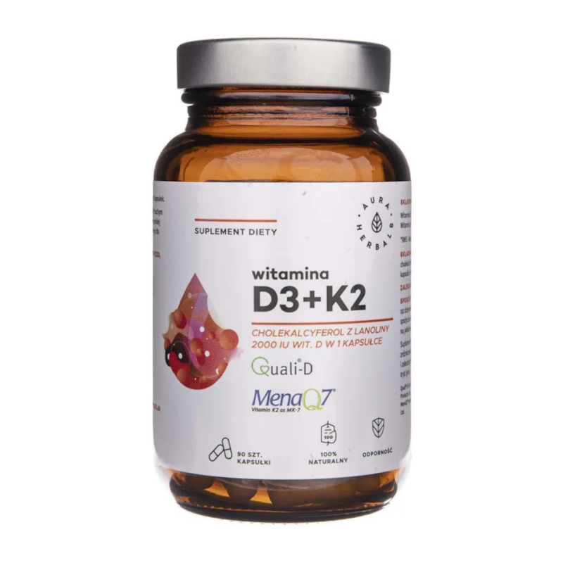 Aura Herbals Witamina D3+K2 2000 IU 90 kaps - Wsparcie dla kości i serca