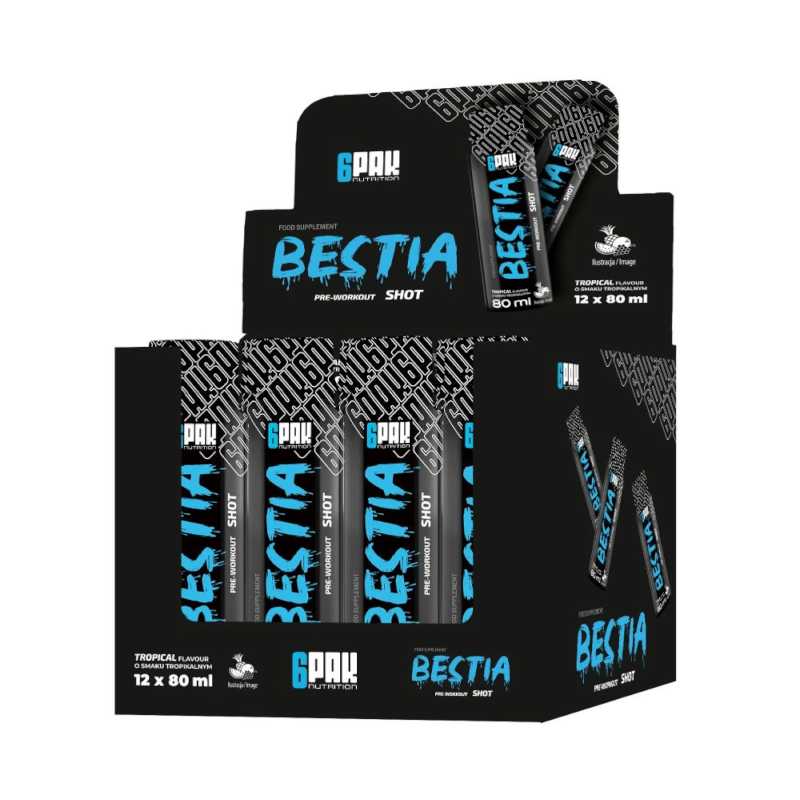 6PAK Bestia Shot Tropikalny 12x80ml - Przedtreningówka