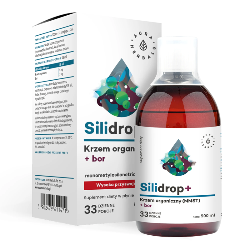 Aura Herbals Silidrop + Krzem organiczny+Bor 500ml - wsparcie dla kości, skóry i włosów
