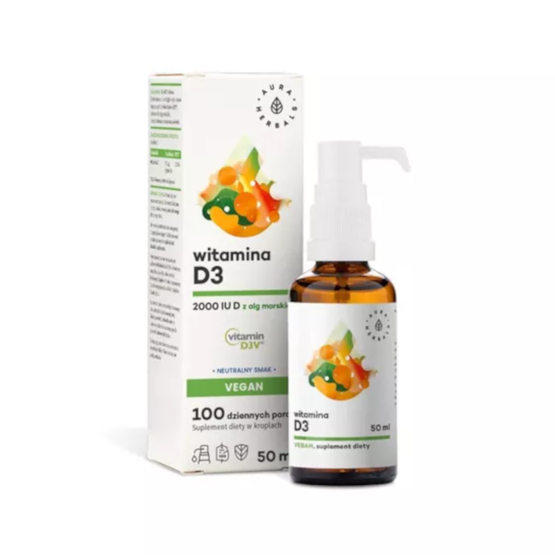 Aura Herbals Witamina D3 Vegan 50ml - Witamina D3 dla Wegetarian i Wegan
