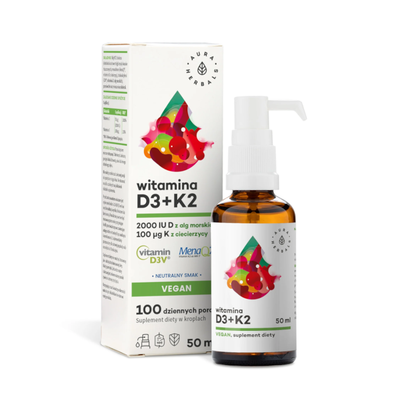 Aura Herbals Witamina D3+K2 Vegan 50ml - Wsparcie dla kości i odporności